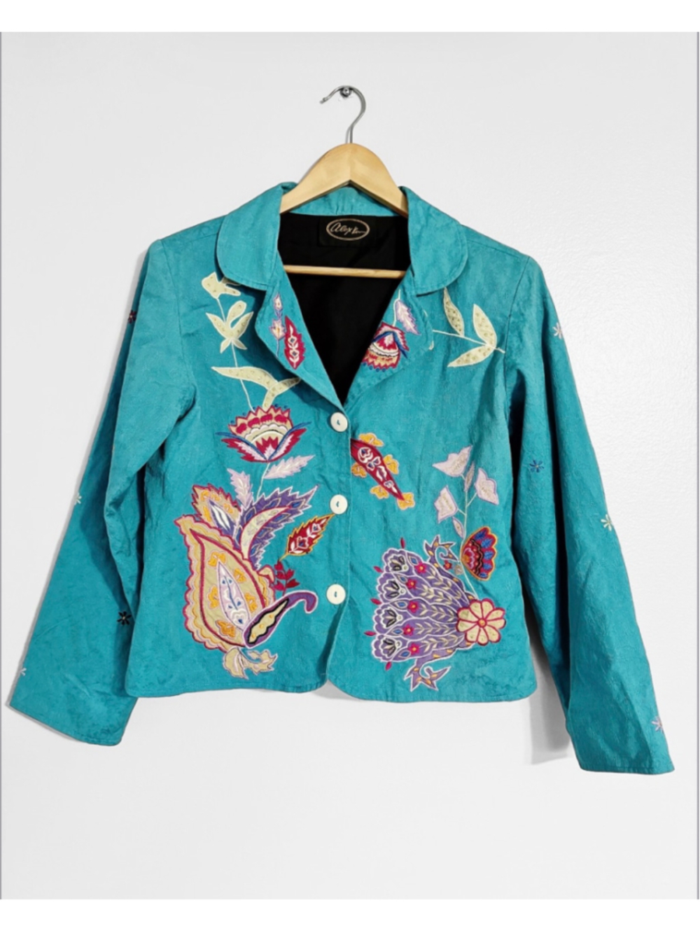 Alex Kim Rare Vintage Embroidered Teal Blazer